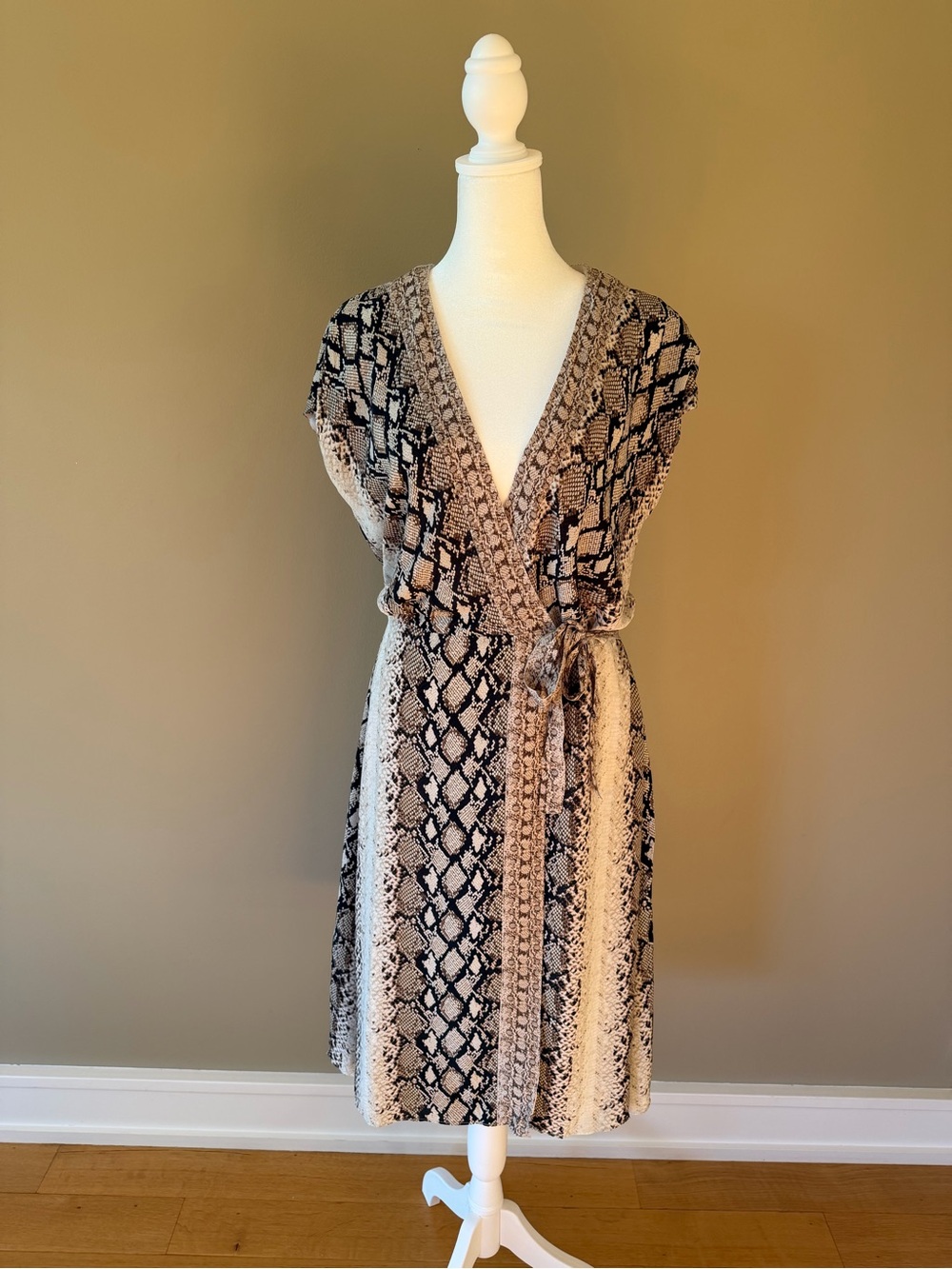 Joie Snake-Print Wrap Dress in Beige and Black